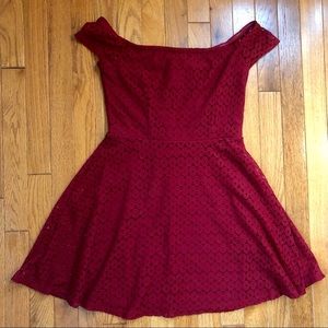 F21 Red Lace Off the shoulder Skater Dress